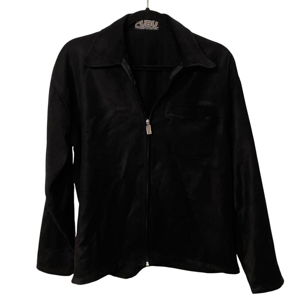Fubu Mens Full Zip Jacket Black M Light Corduroy Streetwear 90s Texture